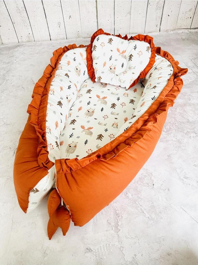 Baby Nest Sevimli Fırfırlı Ortopedik Çift Taraflı Bebek Yatağı Anne Yanı Bebek Yatağı