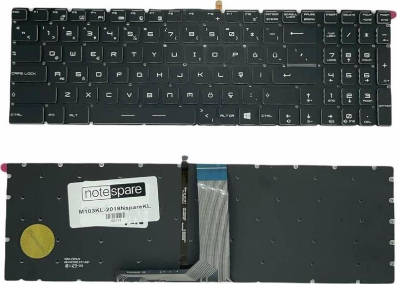 Msi GE72 (Apache Pro) 6QD-801XTR, GE72 2QC-411TR Apache Uyumlu Notebook Klavye Işıklı Siyah TR