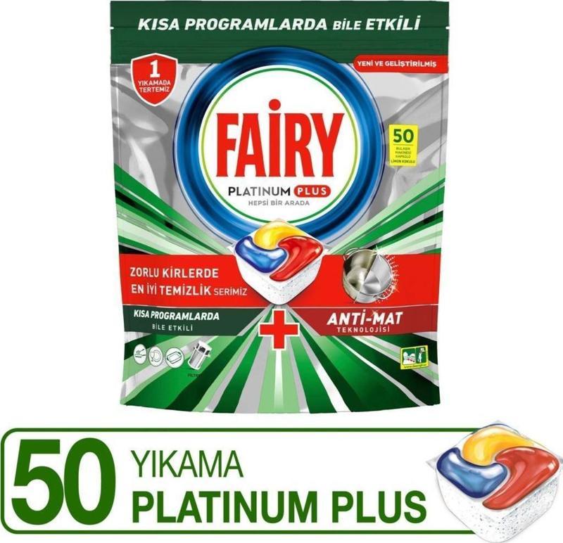 Platinum Plus Bulaşık Makinesi Deterjanı Kapsülü / Tableti, 50 Yıkama Limon Kokulu