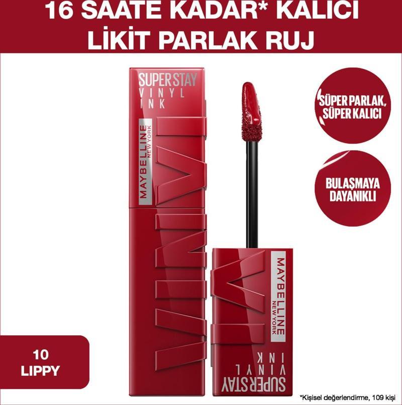 Super Stay Vinyl Ink Uzun Süre Kalıcı Likit Parlak Ruj 10 Lippy