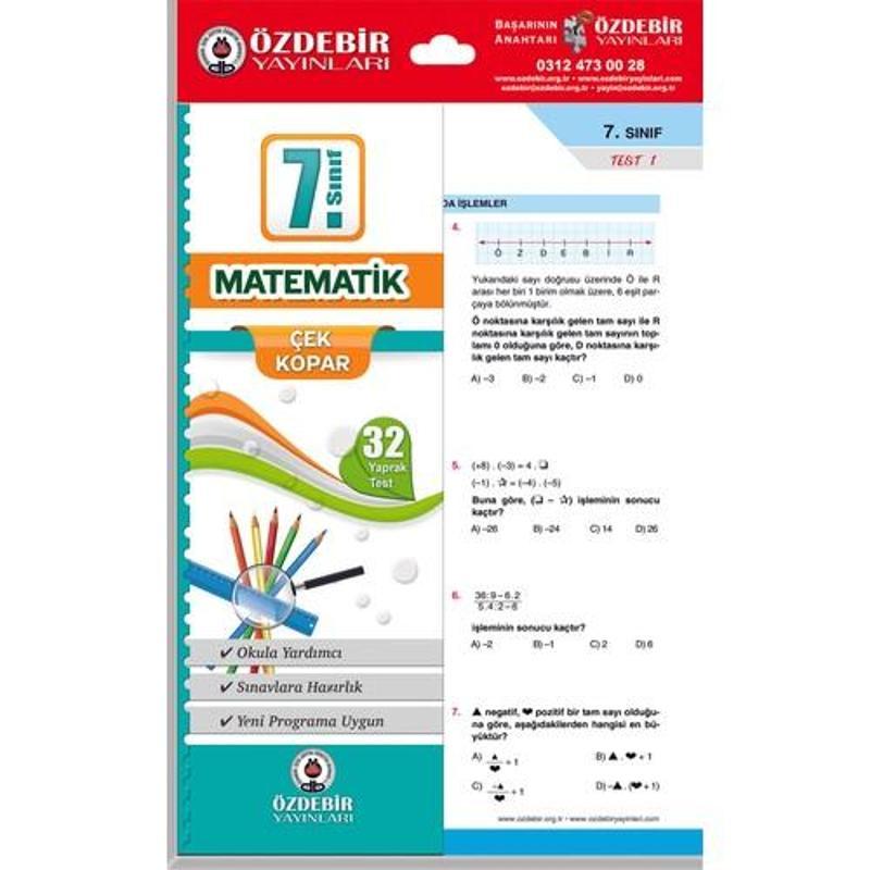 Özdebir Yayınları 7. Sınıf Matematik Çek Kopar Yaprak Test