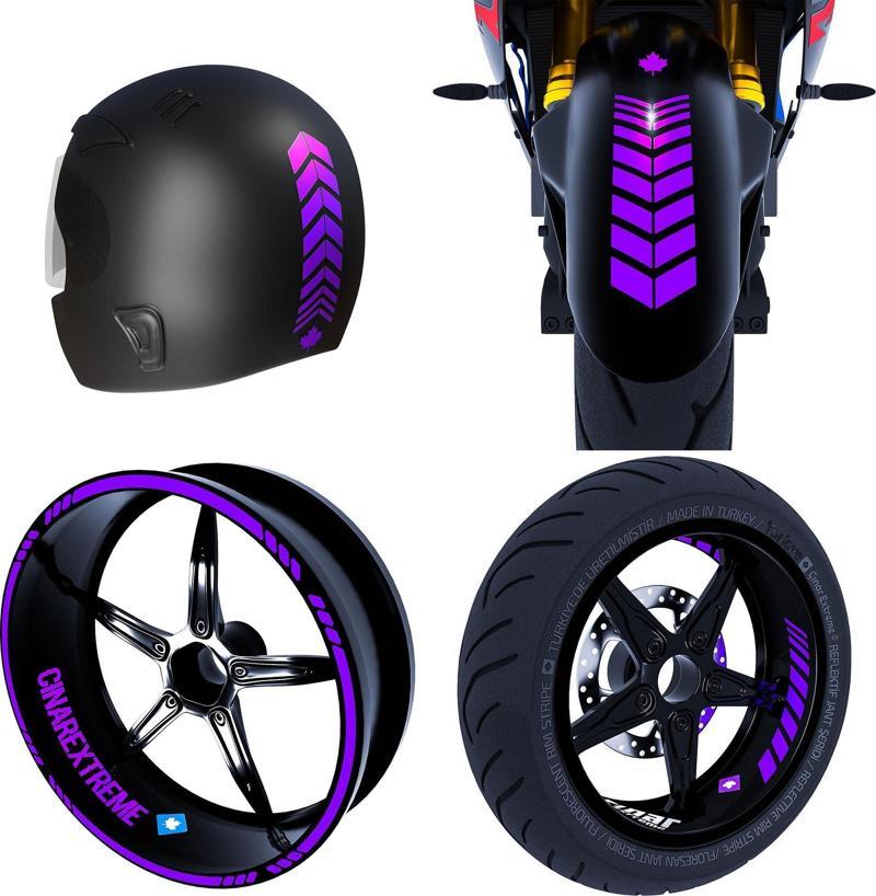 Moto Rider 4'lü Sticker Seti Patlıcan Moru İç Dış Jant Şeridi Kask ve Çamurluk Çınar Extreme 