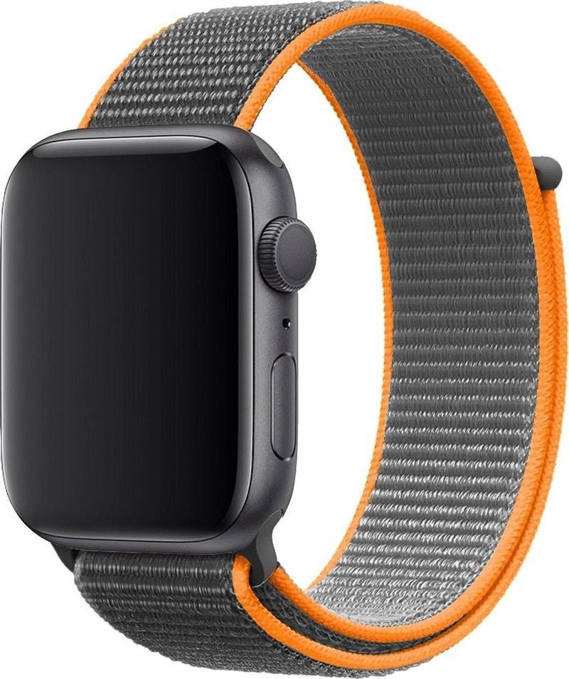 Apple Watch 44mm Uyumlu Kayış Spor Loop Kordon Kaya Turuncu