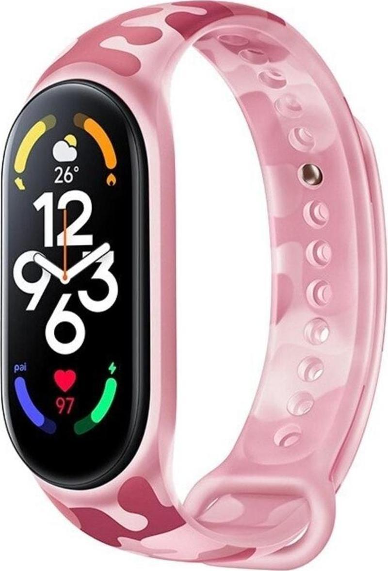 Xiaomi Mi Band 6 Ile Uyumlu Kamuflaj Desenli Bucolic Solider Spor Saat Bileklik Kayışı Pembe
