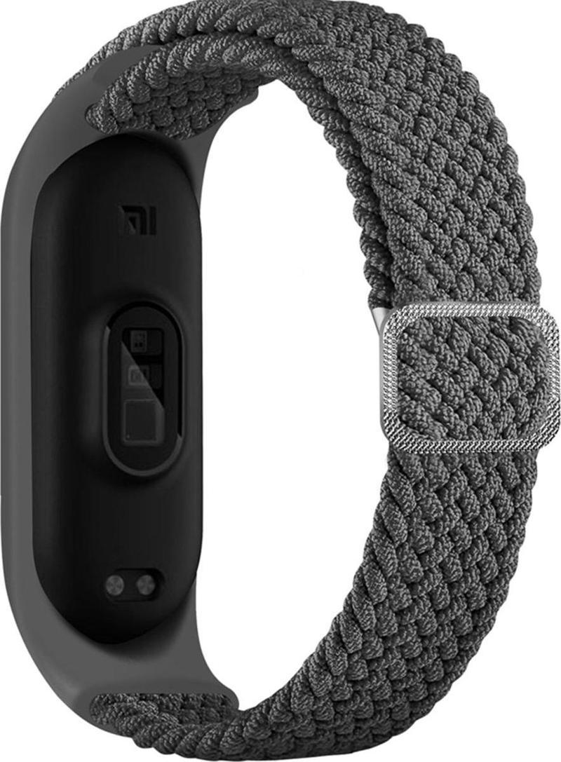 Xiaomi Mi Band 7 Ile Uyumlu Mixed Kayış Hasır Örmeli Kordon Kayış Gri