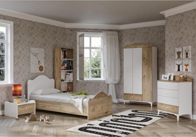 Mdf Zebra Çocuk Odası 5 Parça Set Ahşap Meşe Renk %100 Mdf