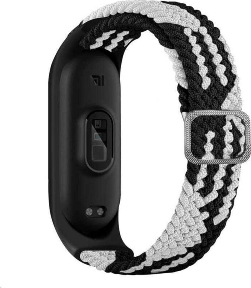 Xiaomi Mi Band 3  Uyumlu Mixed Hasır Örme Kordon Kayış Siyah-beyaz