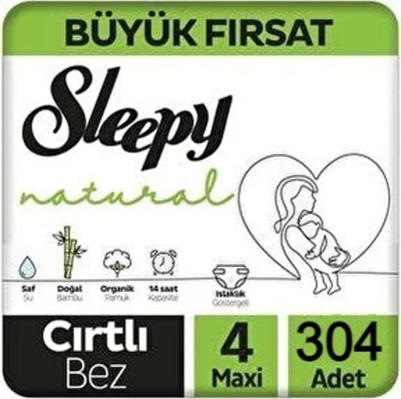 Natural Mega Fırsat Paketi Bebek Bezi 4 Numara 7 - 14 Maxi 304 Adet Bel Bantlı Cırtlı