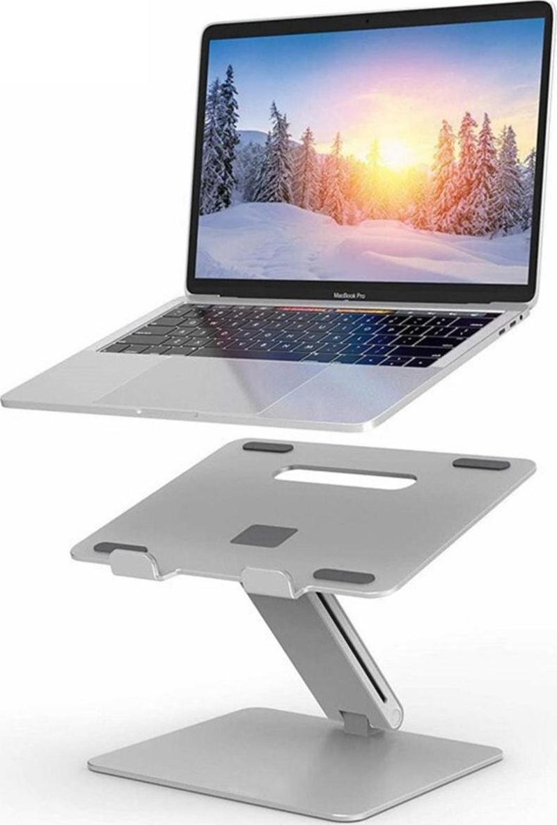 Notebook Standı 8 Kg Taşıma Kapasiteli Açılı Kaydırmaz Pedli %100 Tok Aliminyum Gümüş