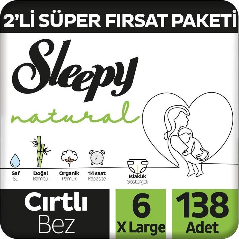 Natural 2'li Süper Fırsat Paketi Bebek Bezi 6 Numara Xlarge 138 Adet