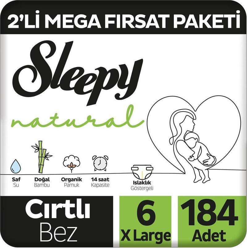 Natural 2'li Mega Fırsat Paketi Bebek Bezi 6 Numara Xlarge 184 Adet