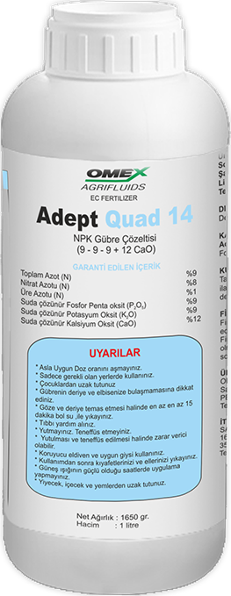 Adept Quad 14 Kalsiyumlu NPK Gübre Çözeltisi 1 Lt