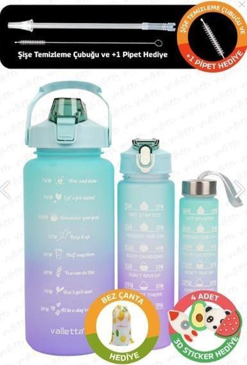 VLT1280  Eldorado 3lü Set  Motivasyonel Su Matarası Yeşil(2000ml-750ml-300ml)