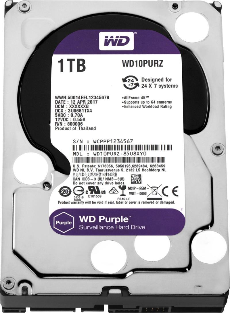 1TB 3.5" 5400RPM 64MB SATA3 GÜVENLİK DİSKİ PURPLE WD10PURZ