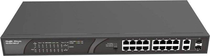 RUIJIE REYEE 16port - 8port PoE 120w RG-ES118S-LP 10/100 Yönetilemez Switch ( 2port Uplink)