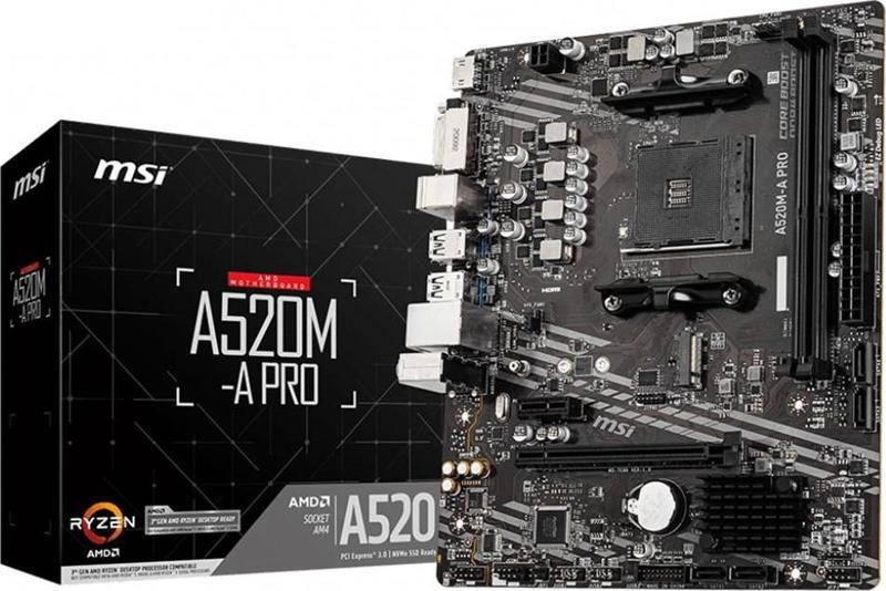 A520M-A PRO DDR4 M2 PCIe NVME HDMI DVI PCIe 16X v3.0 AM4 mATX