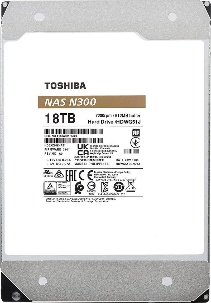 TOSHIBA 3.5" 18TB N300 HDWG51JUZSVA 7200 RPM 512MB SATA-3 NAS Diski