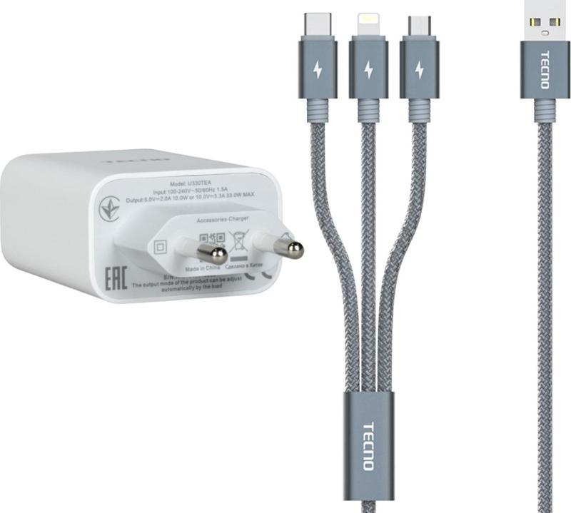 Casper Via E4 33W UsbA Çıkışlı 3in1 Lightning, Type-C, Micro Data ve Şarj Kablolu Şarj Aleti