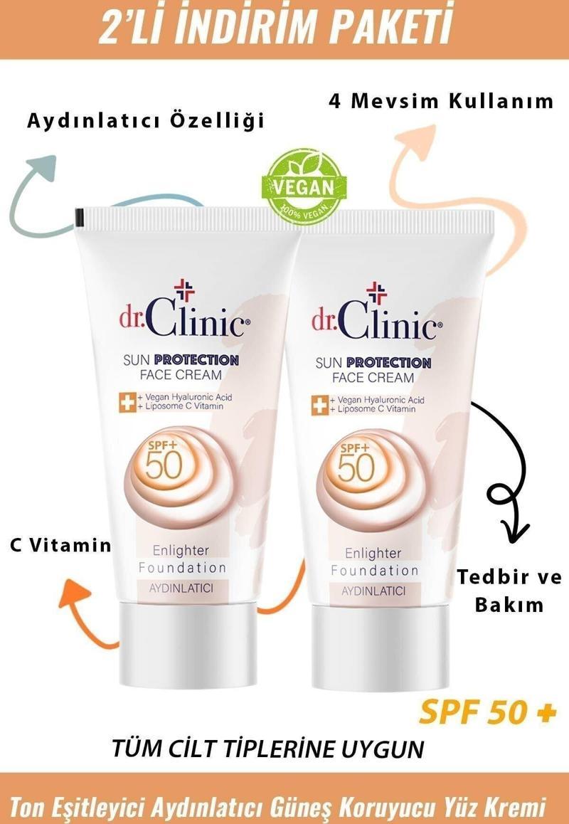 Aydınlatıcı Fondöten Güneş Koruyucu Yüz Krem Spf+50 2'li Set (50ml)