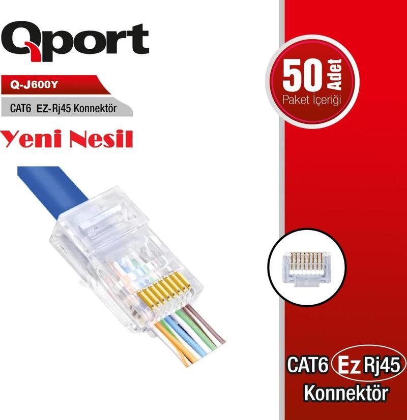CAT6 EZ Q-J600Y RJ45 50li paket Plastik Konnektör (Yeni nesil)
