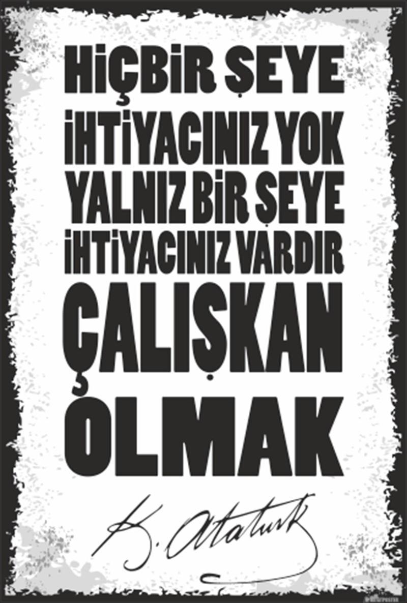 Çalışkan Olmak Atatürk Motivasyon Sözleri Retro Ahşap Poster-