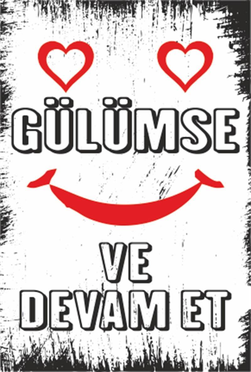 Gülümse Ve Devam Et Motivasyon Duvar Yazıları Retro Ahşap 20x30