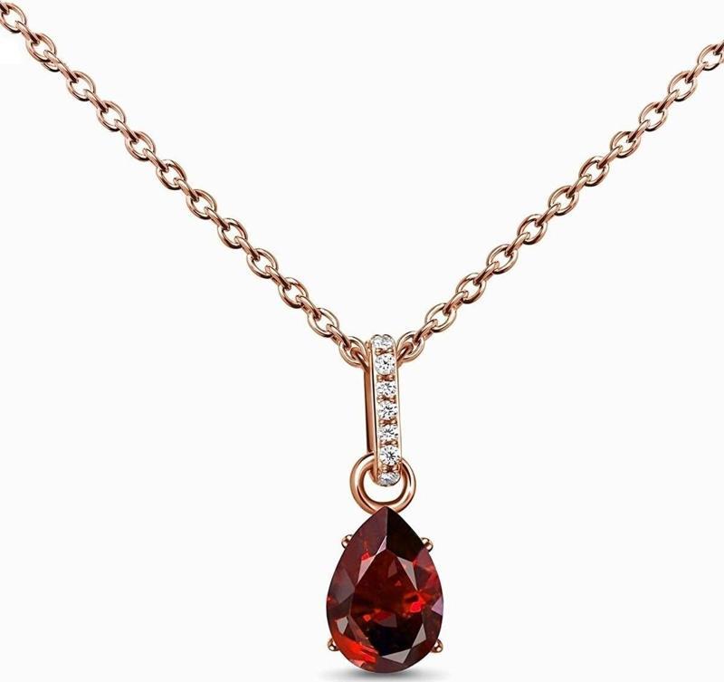 Garnet Mistik Topaz Taşlı 14k Rose Gold Kaplama Kadın Kolye