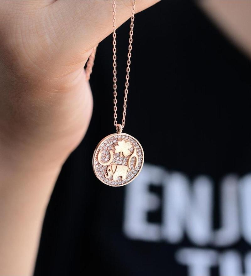 Şans Madalyonu 14 K Rose Gold Kaplama Kadın Kolye