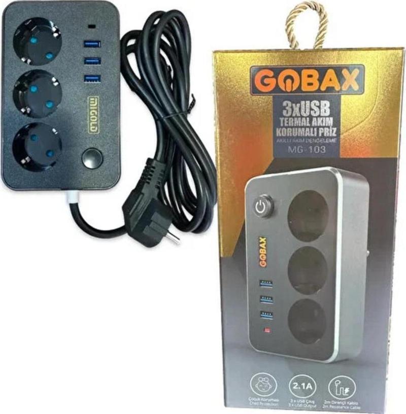 Gobax 3 x USB 2 Metre Elektronik Termal Akım Korumalı Uzatma Kablosu MG-103