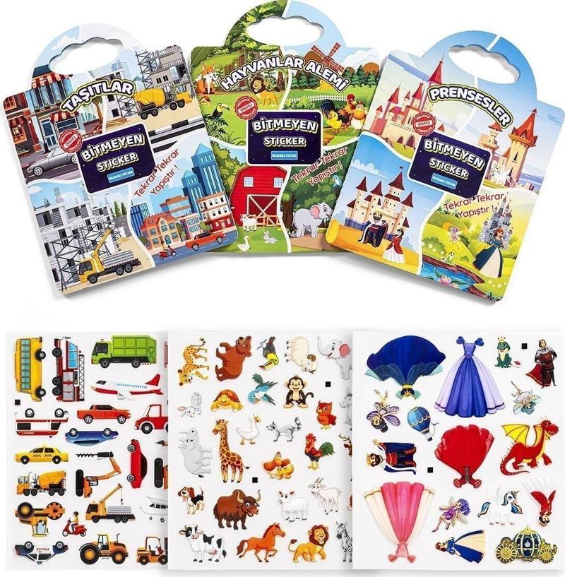 3lü Set Pedagog Onaylı Bitmeyen Sticker Kitabım Tekrar Tekrar Kullanılabilir 60+ Sticker