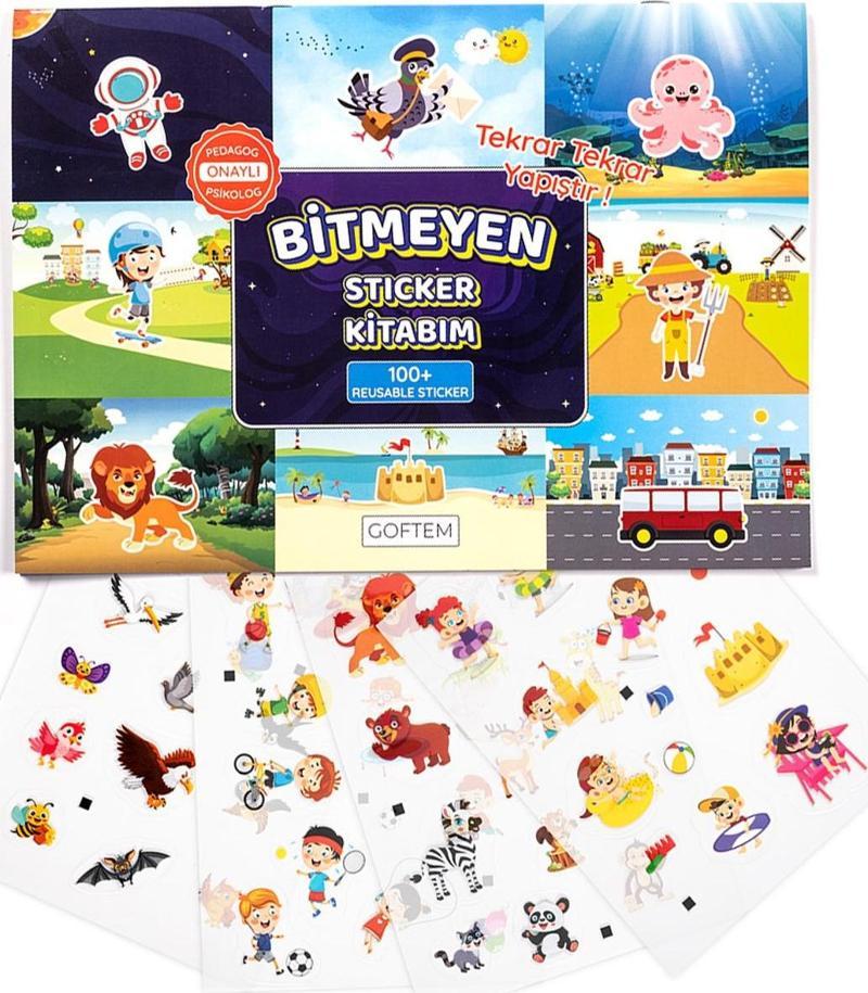 Pedagog Psikolog Onaylı Bitmeyen Sticker Kitabım Tekrar Tekrar Kullanılabilen 100+ Sticker