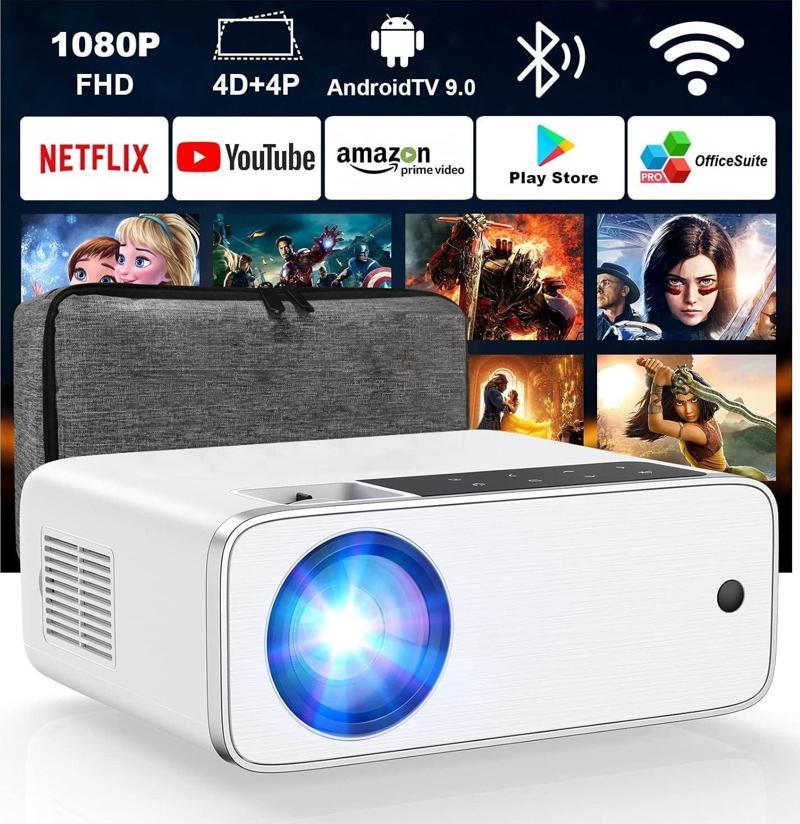 - WiFi ve Bluetooth Özellikli Android TV 9.0 Mini Projektör