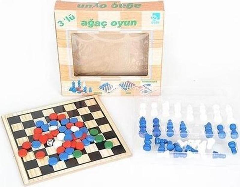 AĞAÇ SATRANÇ SETİ 3 OYUN BİRDEN