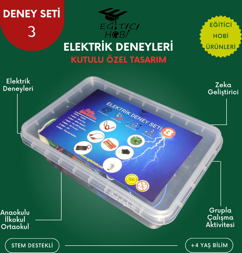 Kutulu, Elektrik Deney Seti - 3 Eğitici Hobi Bilim Seti