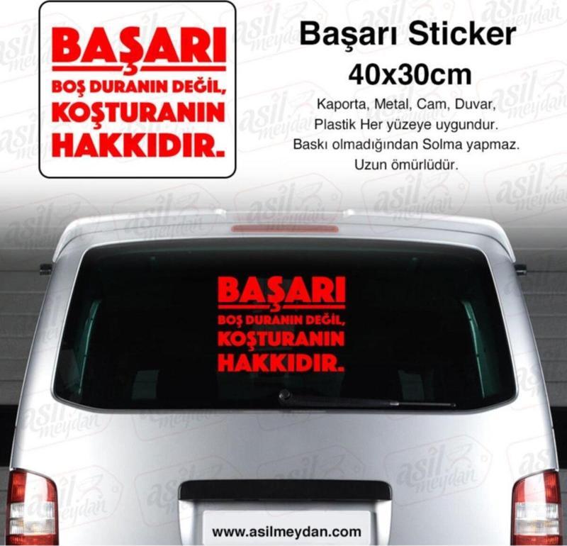 Asilmeydan Otobüs Minibüs Arkası Başarı Boş Duranın Değil, Koşturanın Hakkıdır Yazı Kırmızı Oto Sticker Etiket
