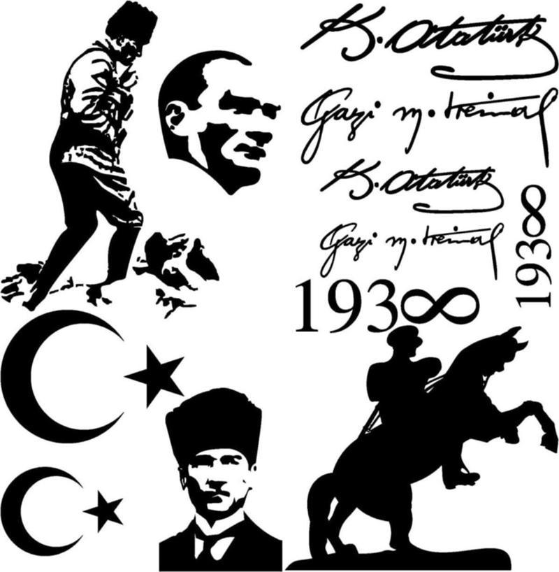 VAVA DİZAYN Mustafa Kemal Atatürk Seti Atatürk Imza Silüet Ay Yıldız Atatürk Sticker Seti 12 Adet