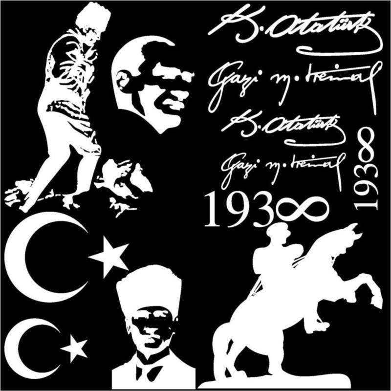 VAVA DİZAYN Mustafa Kemal Atatürk Seti Atatürk Imza Silüet Ay Yıldız Atatürk Sticker Seti 12 Adet