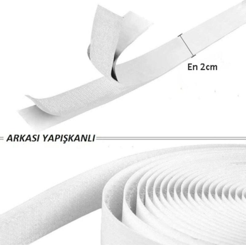 - 5 Metre Arkası Yapışkanlı Beyaz Cırt Cırtlı Bant Amerikan Fermuarı 2 Cm Genişlik