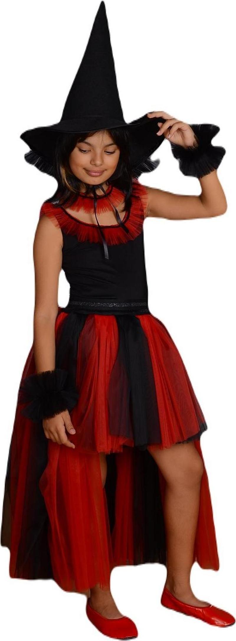 Kırmızı Siyah Cadılar Bayramı Elbise - Halloween Cadı Kostümü Halloween Elbise - Cadı Elbise