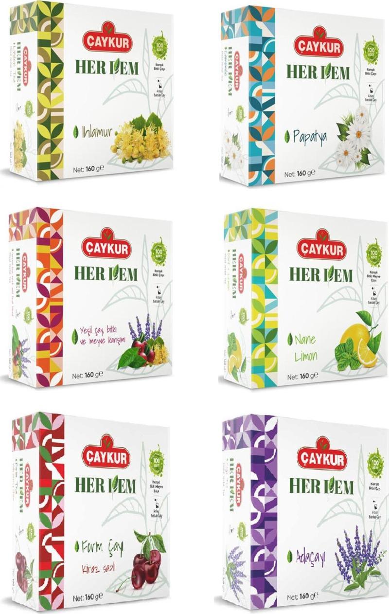 Herdem Süzen Poşet Bitki Çayı 100 lü 160 Gr X 6 Çeşit Karma Set