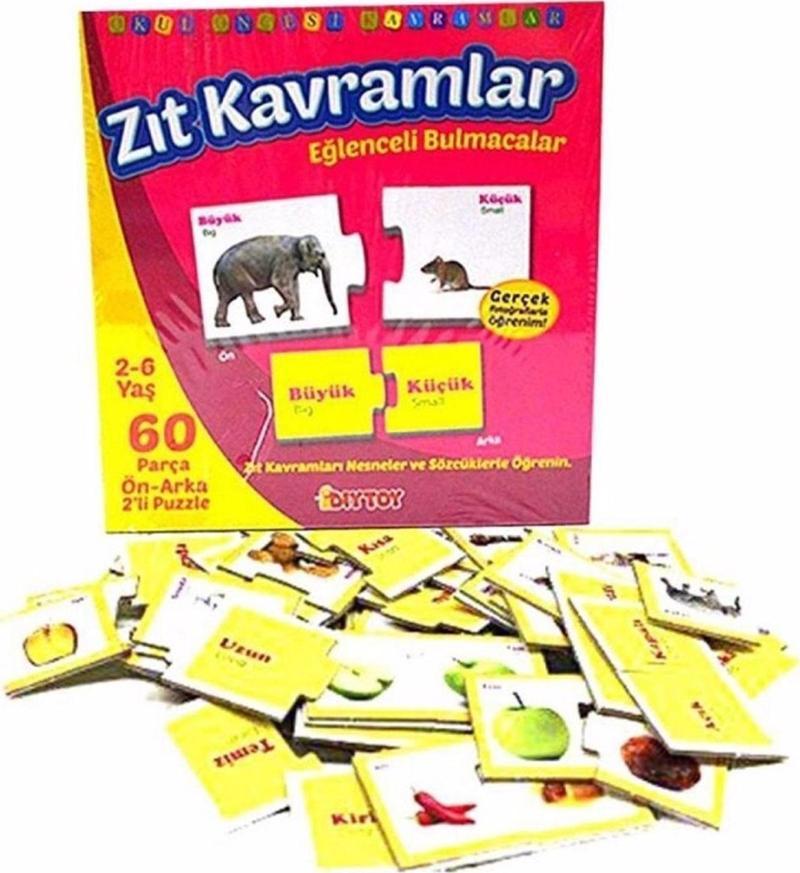 60 Parça Zıt Kavramlar Önlü Arkalı 2 Li Puzzle Eğlenceli Bulmacalar Pazıl