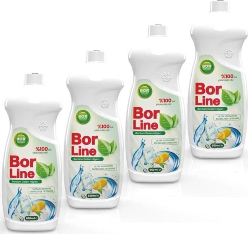 Borlıne % 100 Yerli Üretim Bor Katkılı Bulaşık Deterjanı 650 Ml 4 Adet