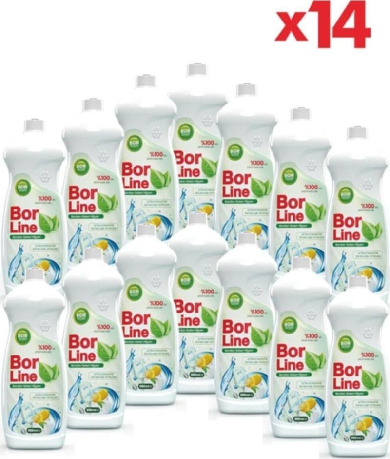 Borlıne % 100 Yerli Üretim Bor Katkılı Bulaşık Deterjanı Limonlu 650 Ml X 14 Adet