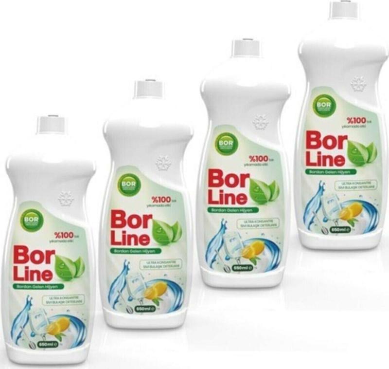 Borlıne Yerli Üretim Bor Katkılı Bulaşık Deterjanı 650 ml x 4 Adet