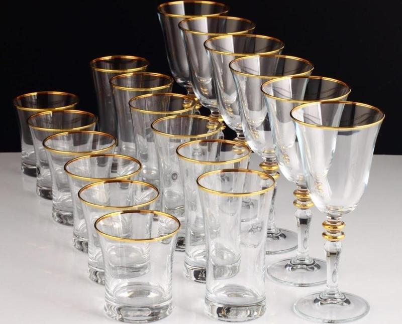 Kristal 18 Parça Agız Cıdar Sofra Takımı Altın 2402
