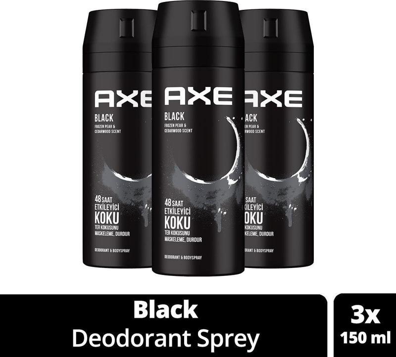 Erkek Deodorant & Bodyspray Black 48 Saat Etkileyici Koku Vücut Spreyi 150 ml X3 Adet