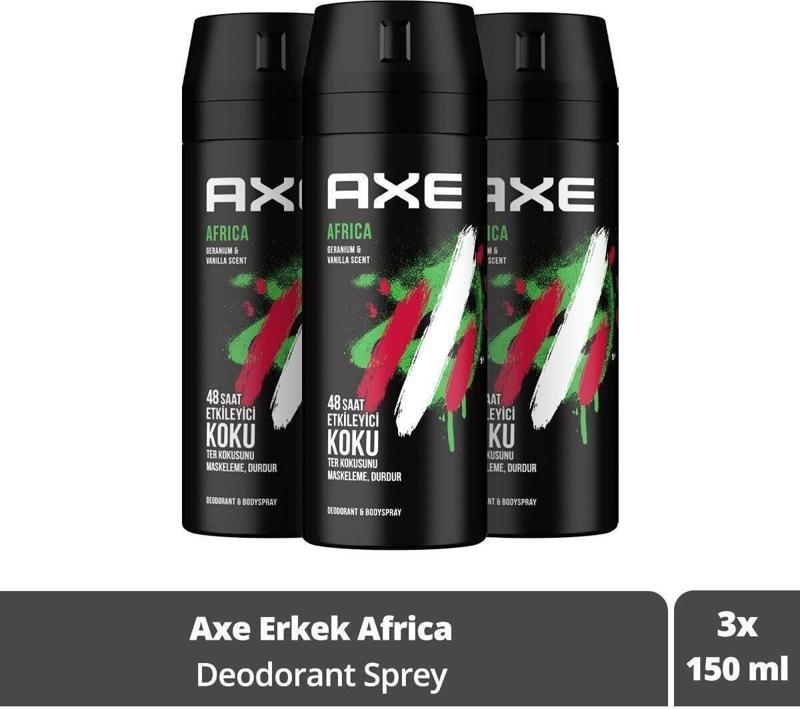 Erkek Sprey Deodorant Africa 48 Saat Etkileyici Koku 150 ml X3 Adet