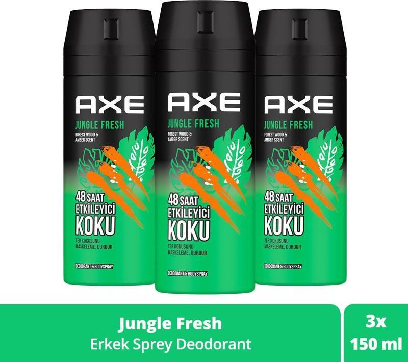 Erkek Sprey Deodorant Jungle Fresh 48 Saat Etkileyici Koku 150 ml X3 Adet