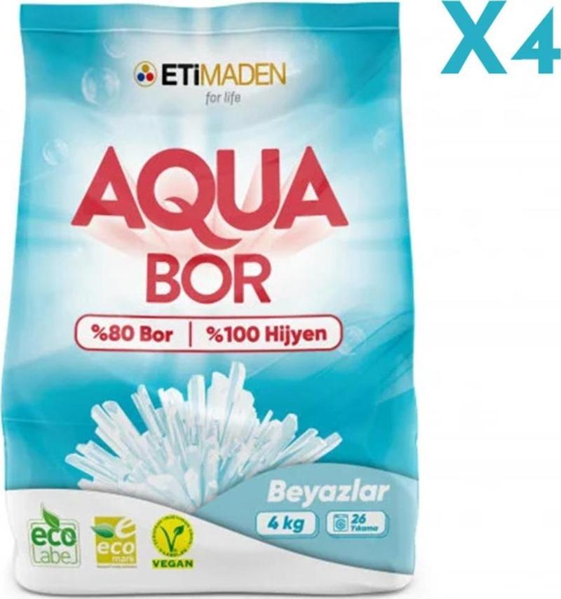 Aqua Bor Toz Çamaşır Deterjanı 4 Kg Beyazlar 4 Adet