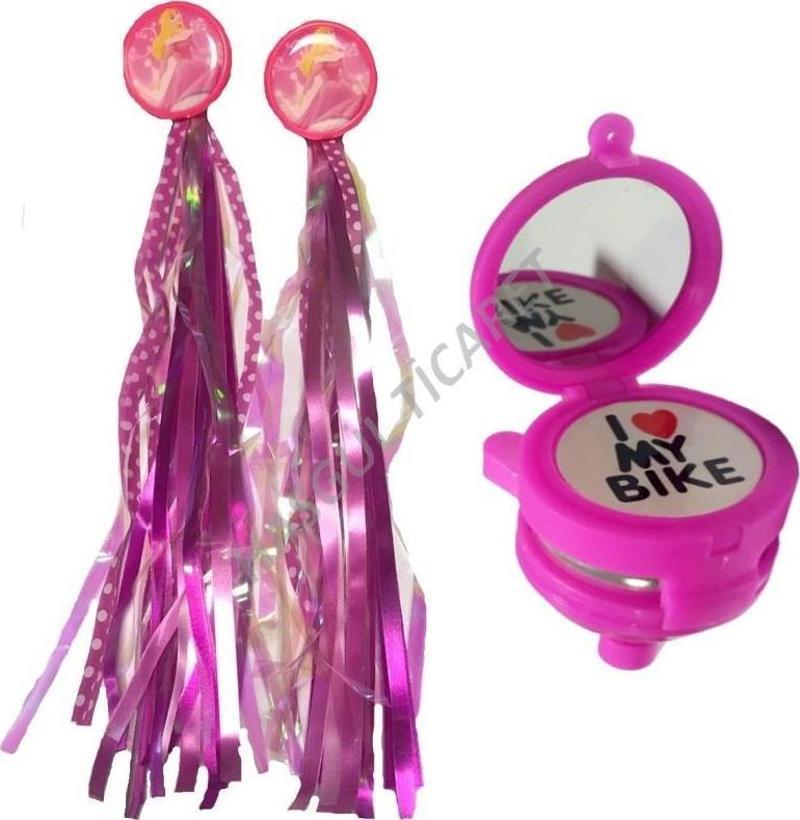 BİSİKLET KARTLI PÜSKÜL PEMBE AYNALI ZİL SET